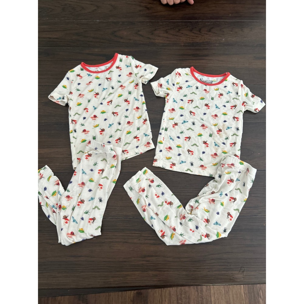 Free Birdies Bamboo Pajamas 3T Bug Mushroom Print Snug Fit Sleepwear Lot of 2